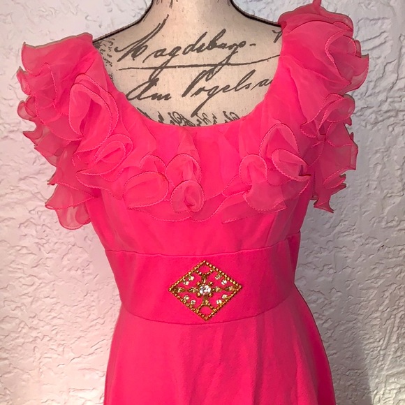 Vintage Dresses & Skirts - 💗Vintage 60’s Pretty in Pink Ruffle Maxi D…